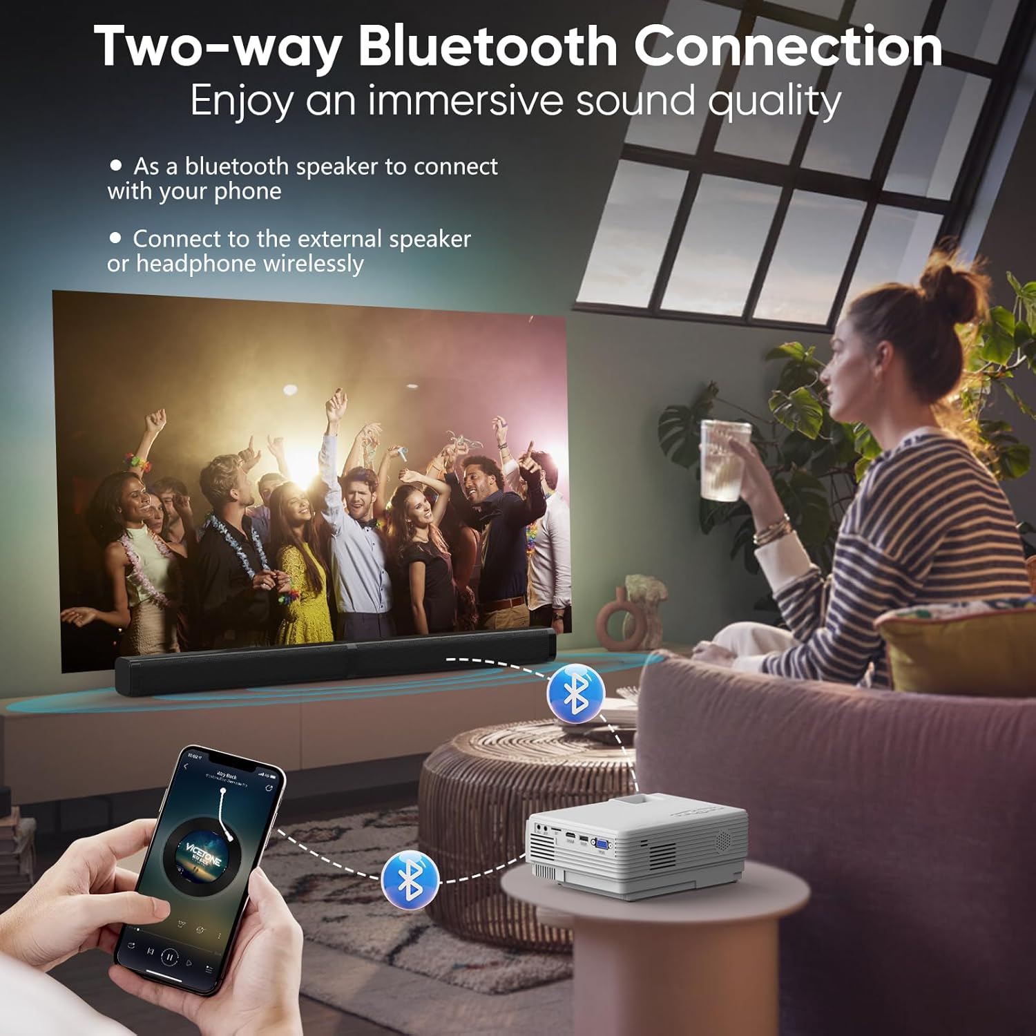 Projector with Wifi and Bluetooth, Upgrade Outdoor Projector, Mini Movie Projector Supports 1080P Synchronize Smartphone Screen by Wifi/Usb Cable for Home Entertainment (Wifi)