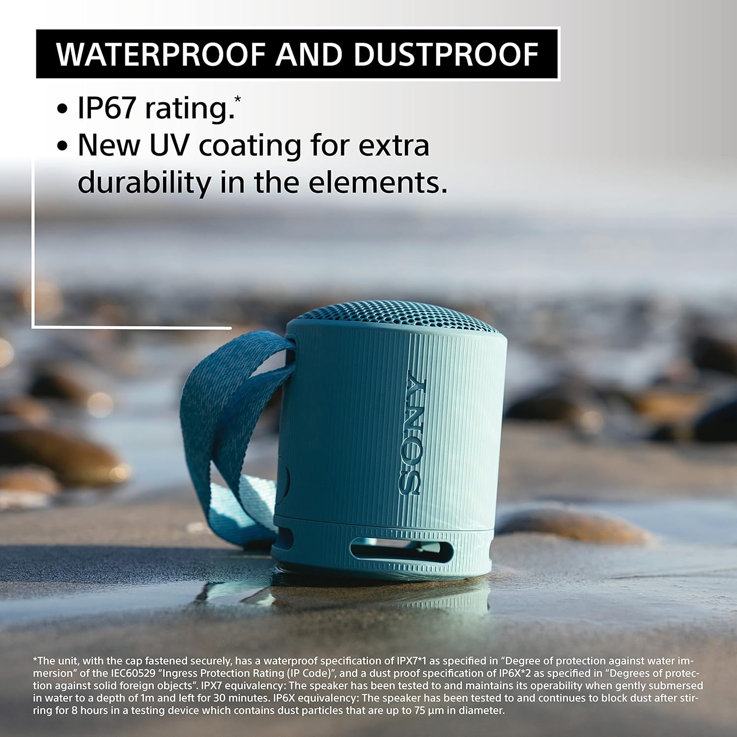 SRS-XB100 Wireless Bluetooth Portable Lightweight Super-Compact Travel Speaker, Durable IP67 Waterproof & Dustproof Shower Speaker, 16 Hour Battery, Versatile Strap, & Hands-Free Calling, Black