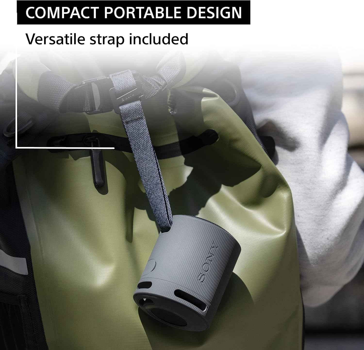 SRS-XB100 Wireless Bluetooth Portable Lightweight Super-Compact Travel Speaker, Durable IP67 Waterproof & Dustproof Shower Speaker, 16 Hour Battery, Versatile Strap, & Hands-Free Calling, Black