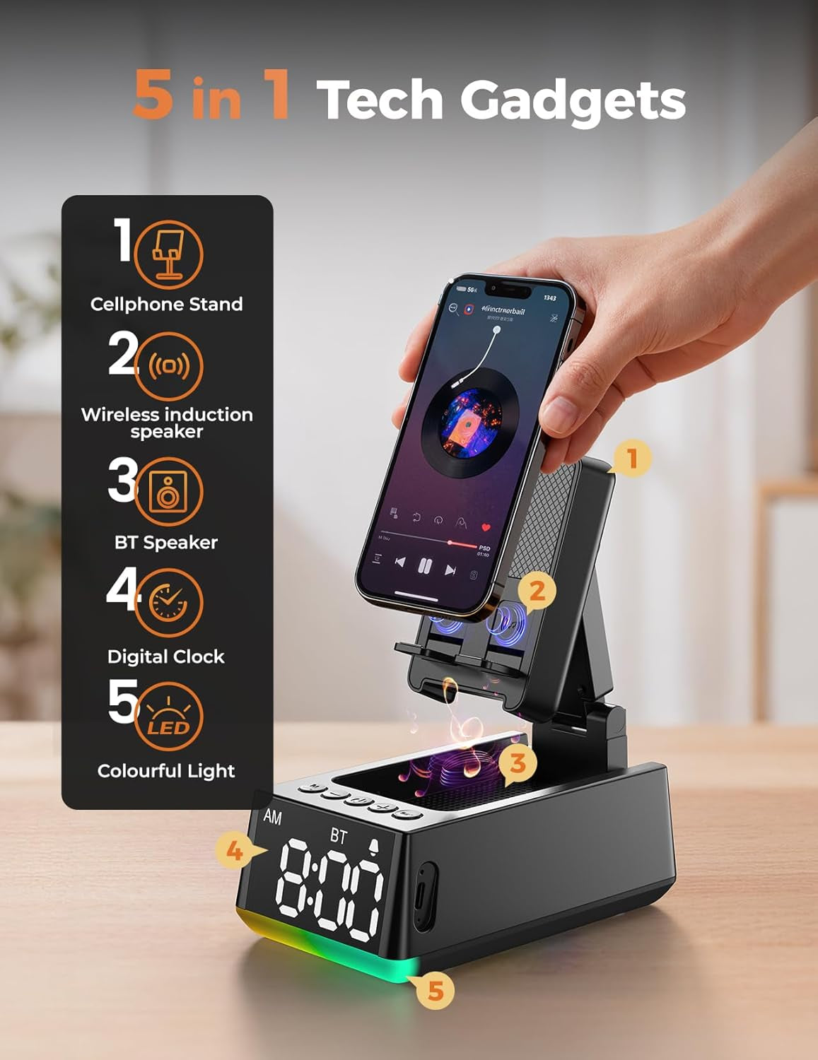 Stocking Stuffers for Men Women Teen:White Elephant Gifts for Adults Induction Speaker Bluetooth with HD Sound,Kitchen Gadgets Anniversary Birthday Gift Ideas for Dad Mom Husband Wife(Black)