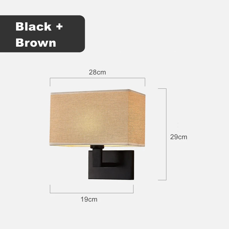 Wall lamp with black and brown design, dimensions indicated on a white background