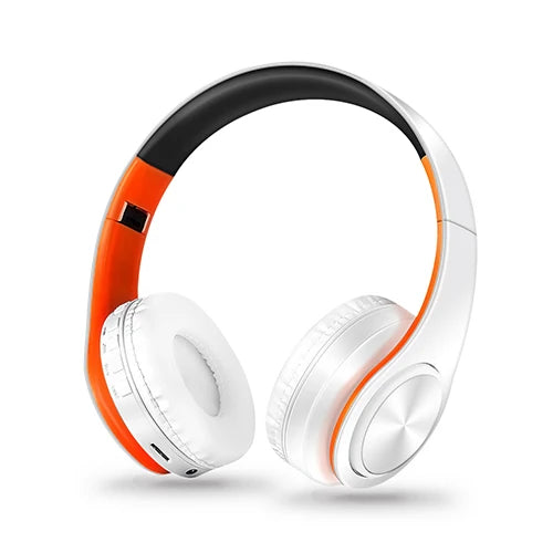 White and orange headphones on a white background
