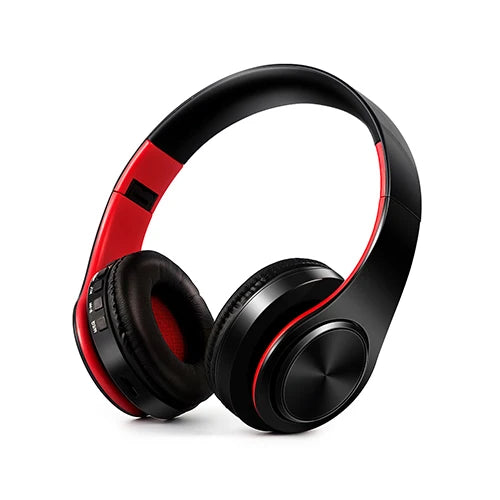 Black and red headphones on a white background