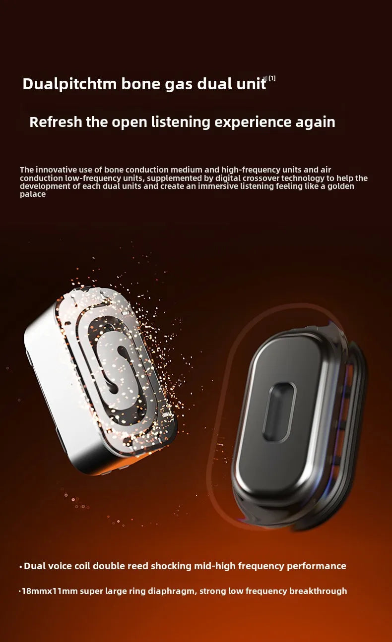 Two electronic devices with text about dualpitchtm bone gas dual unit on a dark background