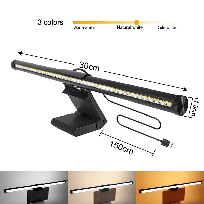 LED bar light with dimensions and color options on a white background