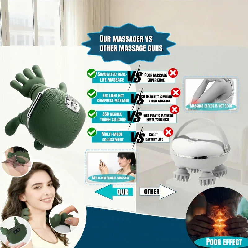 Comparison chart of a massage gun with other massage guns, featuring text and images.