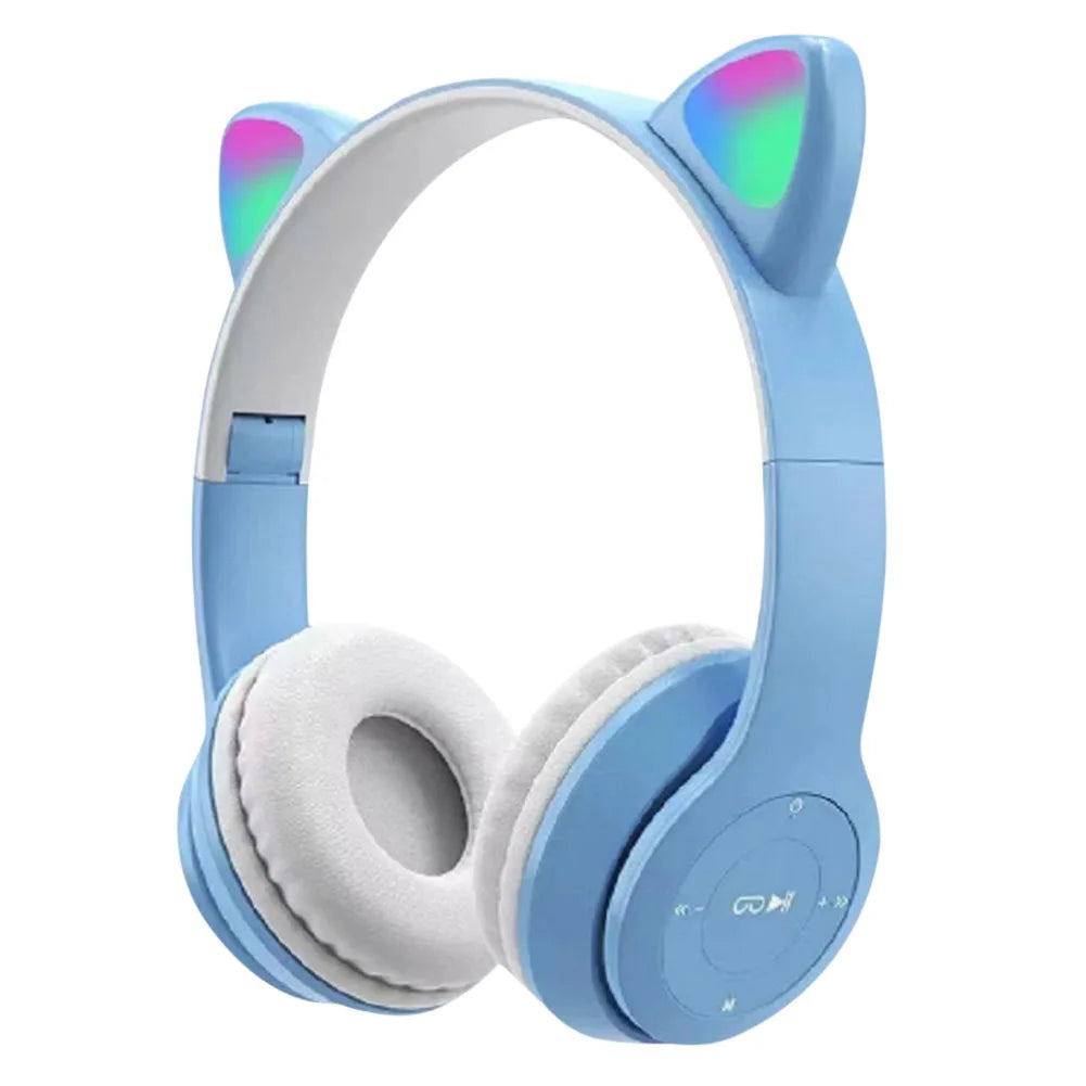 Blue headphones with cat ear design on a white background