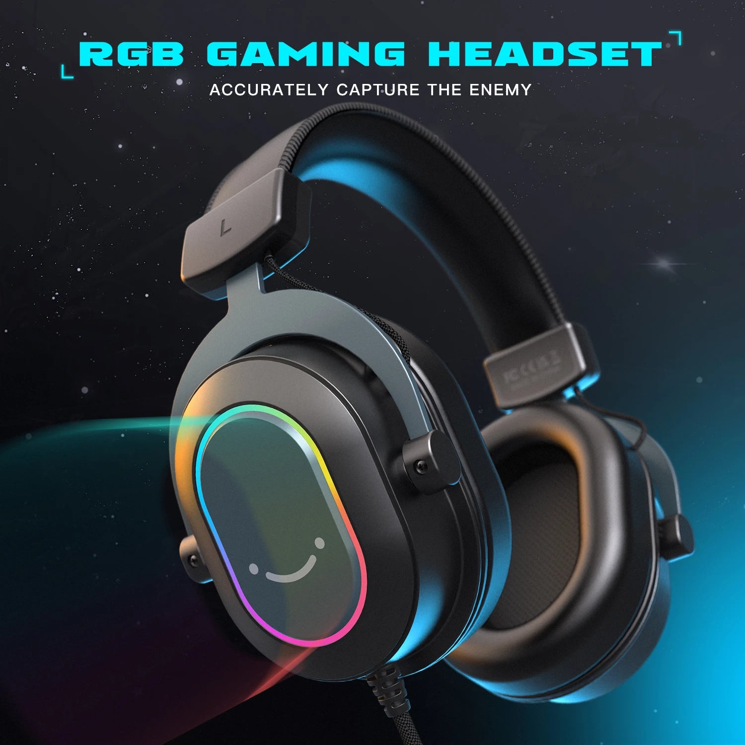 Gaming headset with RGB lighting on a dark background