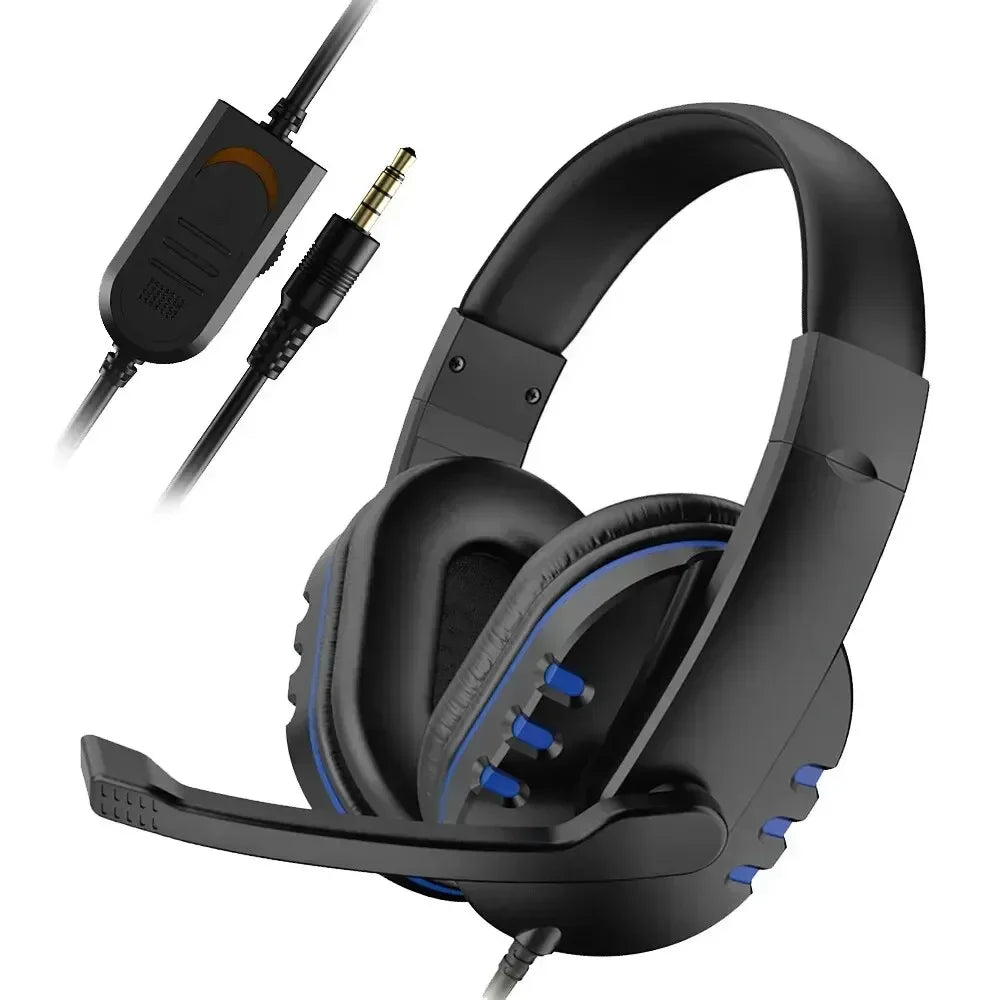 Black gaming headset with microphone and cable on a white background