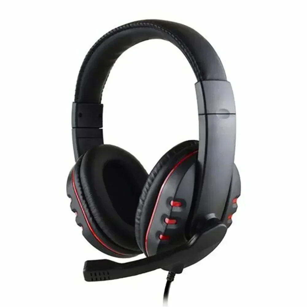 Black gaming headset with red accents on a white background