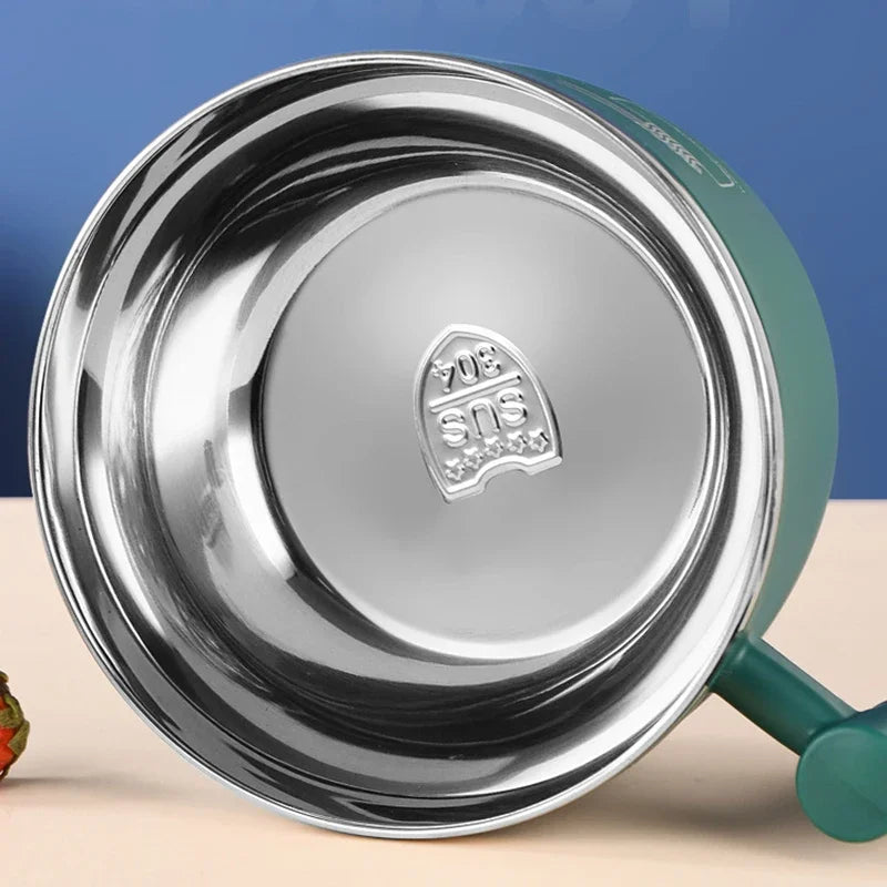 Green pot with a silver lid on a blue background