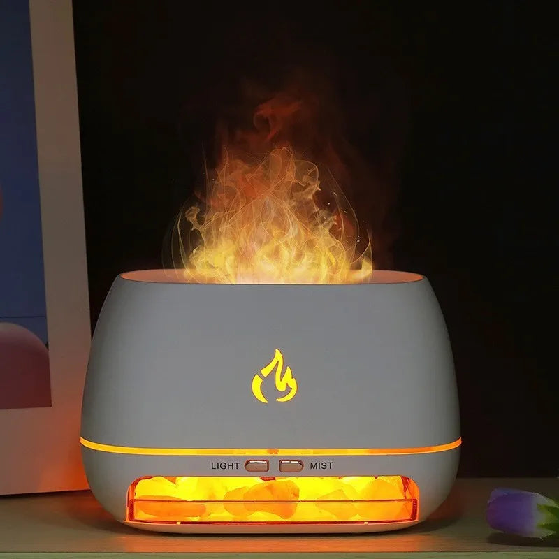 Flame-themed diffuser with fire effect on a dark background