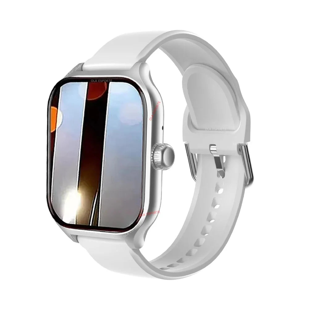 Smartwatch with a white band on a white background
