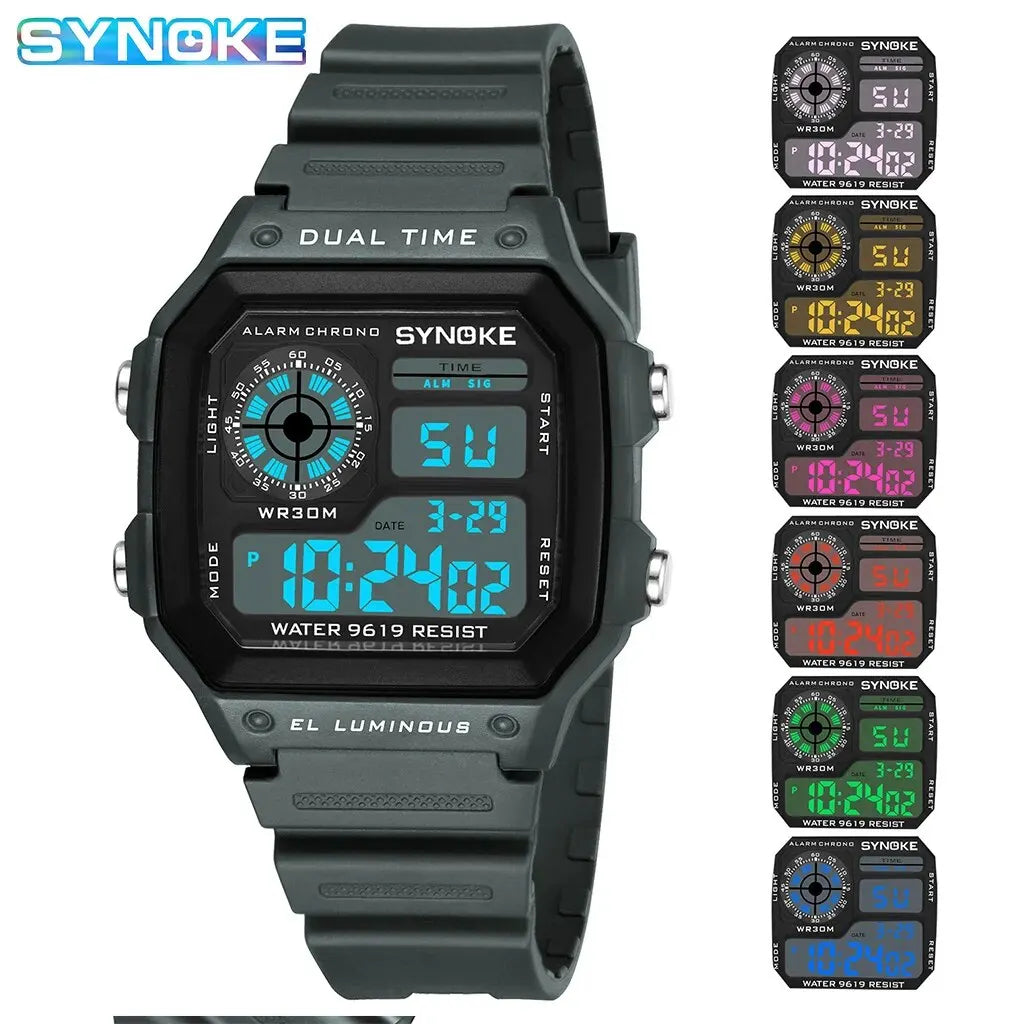 SYNOKE digital watch with multiple color options displayed on a white background