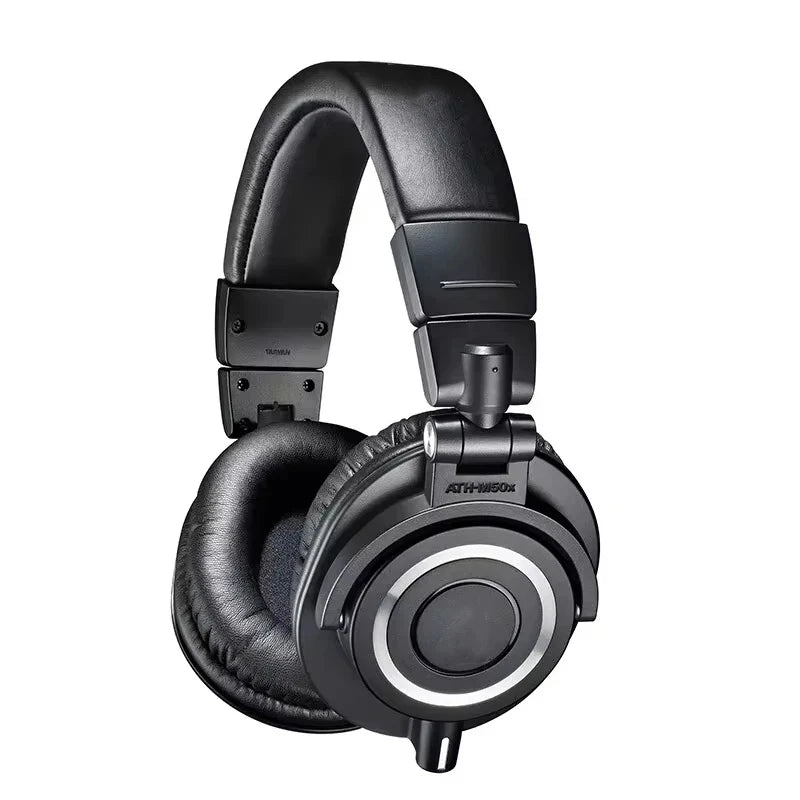 Black headphones with ATH-M50X branding on a white background