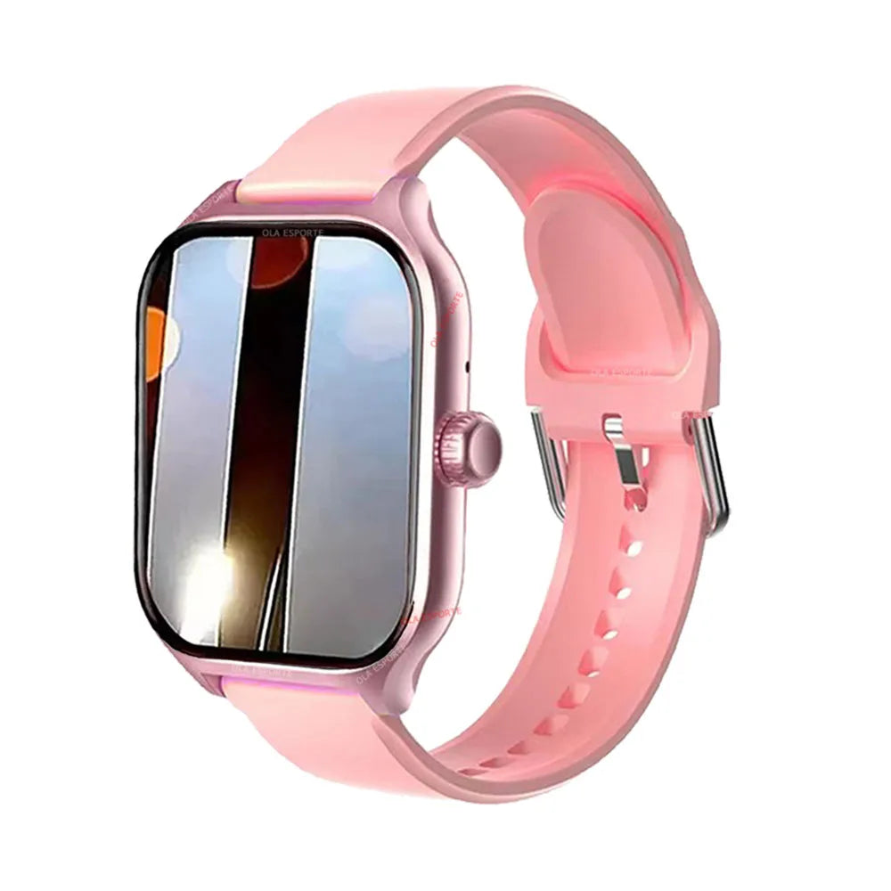 Smartwatch with a pink band on a white background