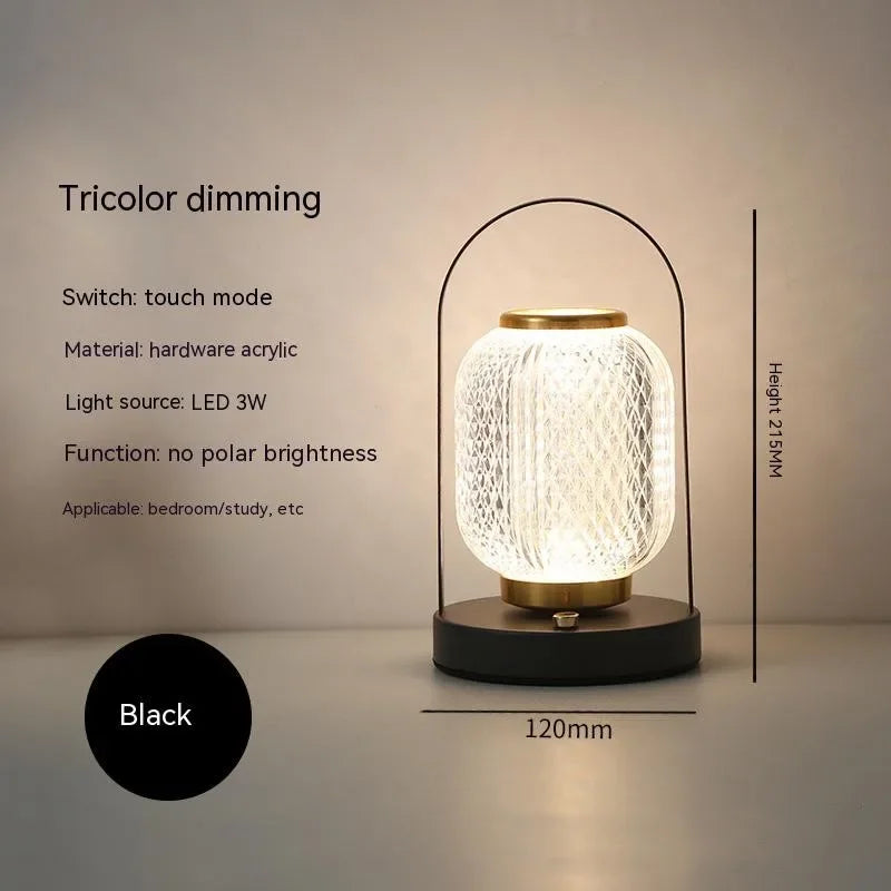 Modern table lamp with tricolor dimming feature on a neutral background