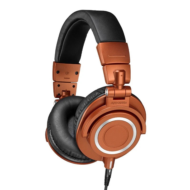 Brown headphones with black ear pads on a white background