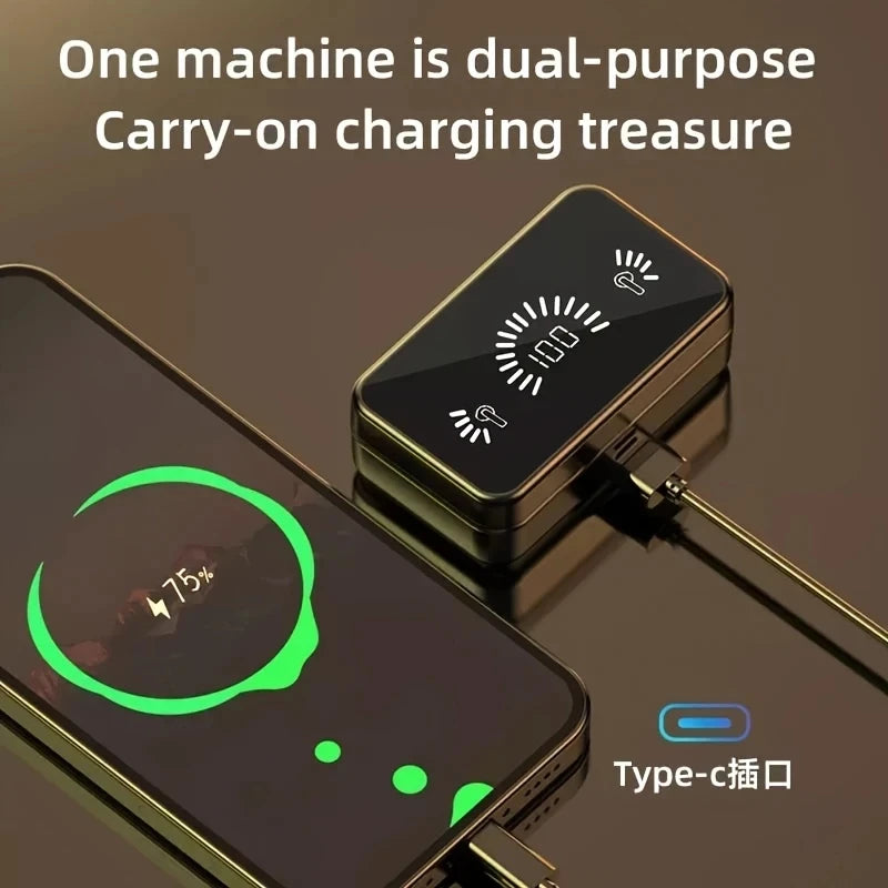 Dual-purpose charging device with smartphone on a dark background