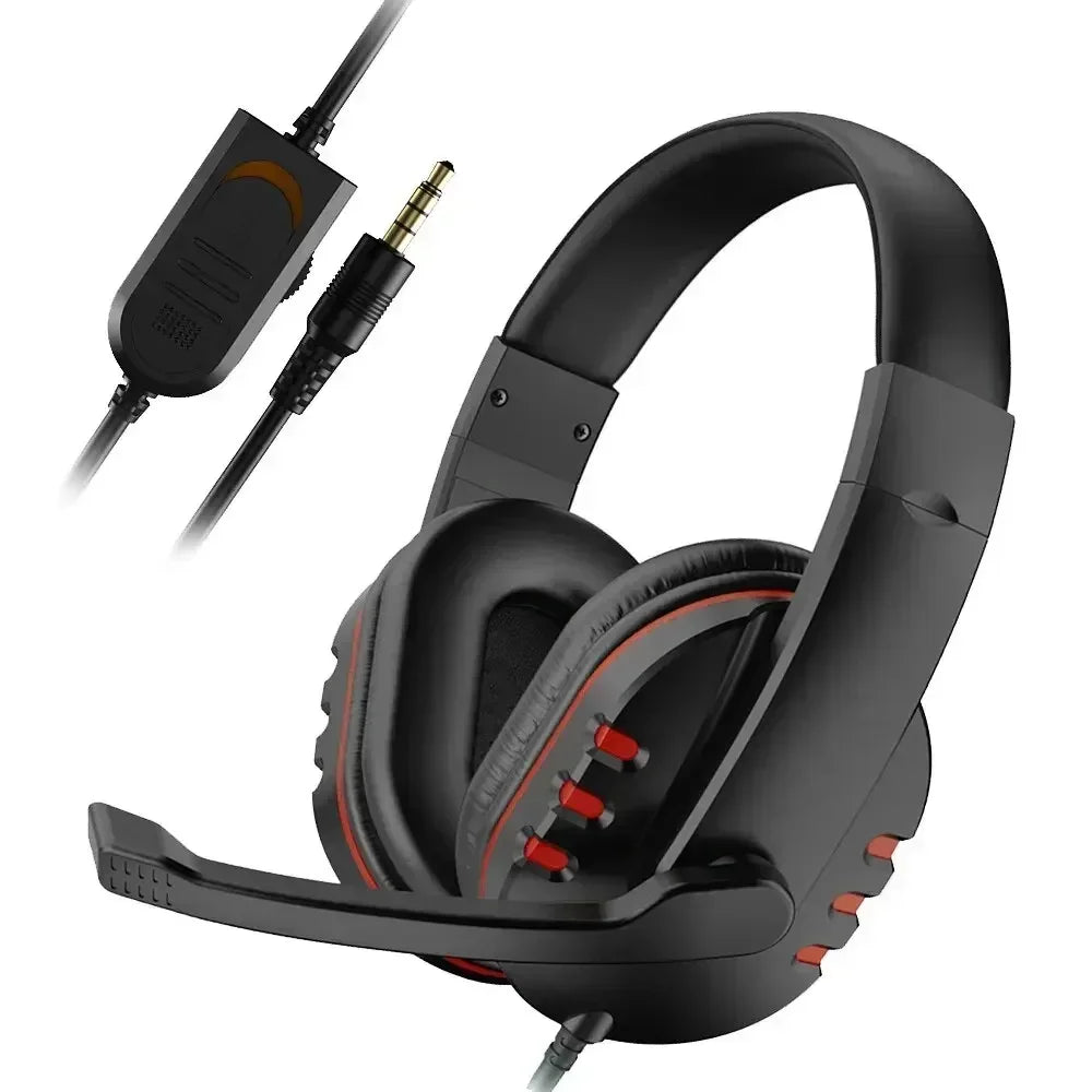 Black gaming headset with microphone on a white background