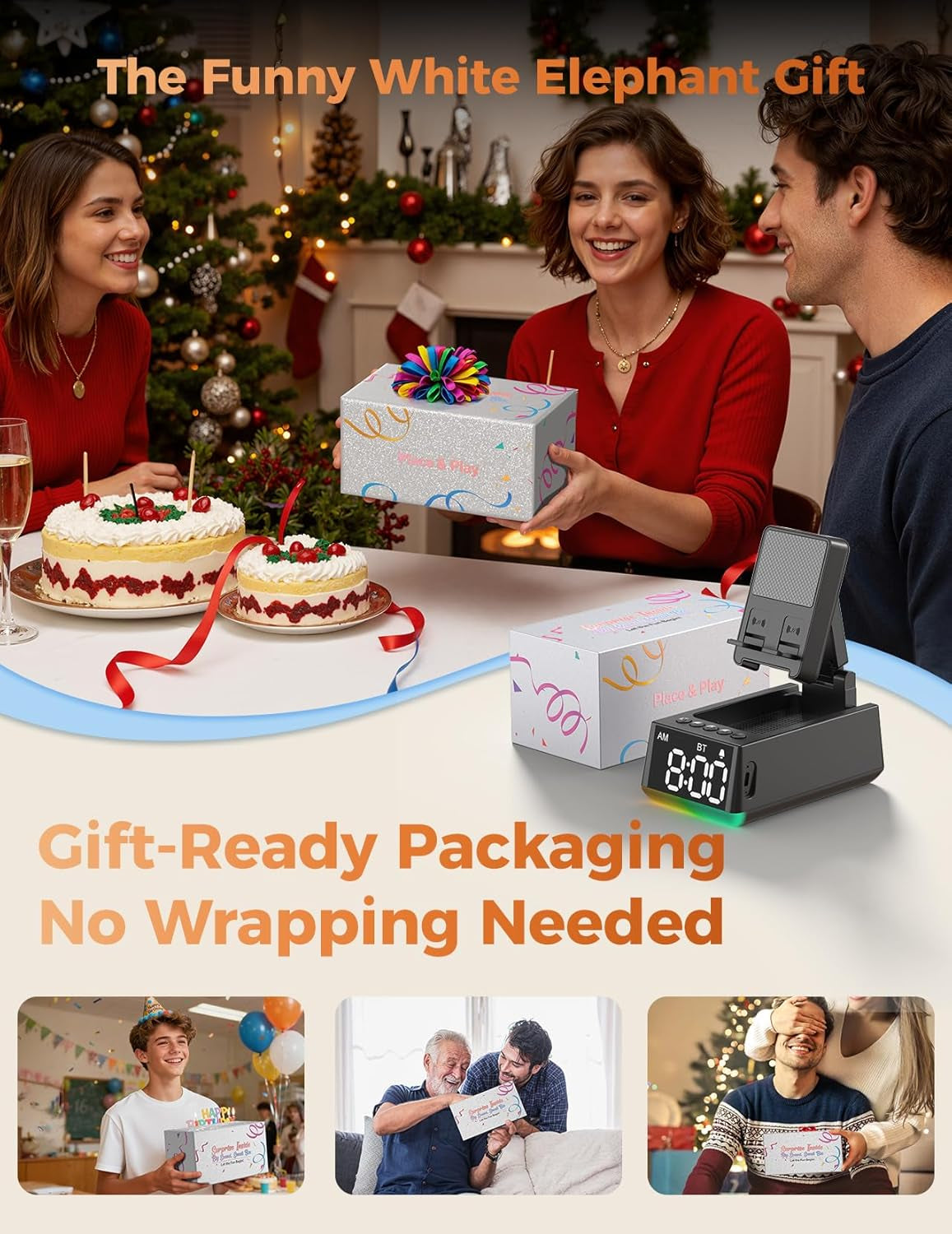 Stocking Stuffers for Men Women Teen:White Elephant Gifts for Adults Induction Speaker Bluetooth with HD Sound,Kitchen Gadgets Anniversary Birthday Gift Ideas for Dad Mom Husband Wife(Black)