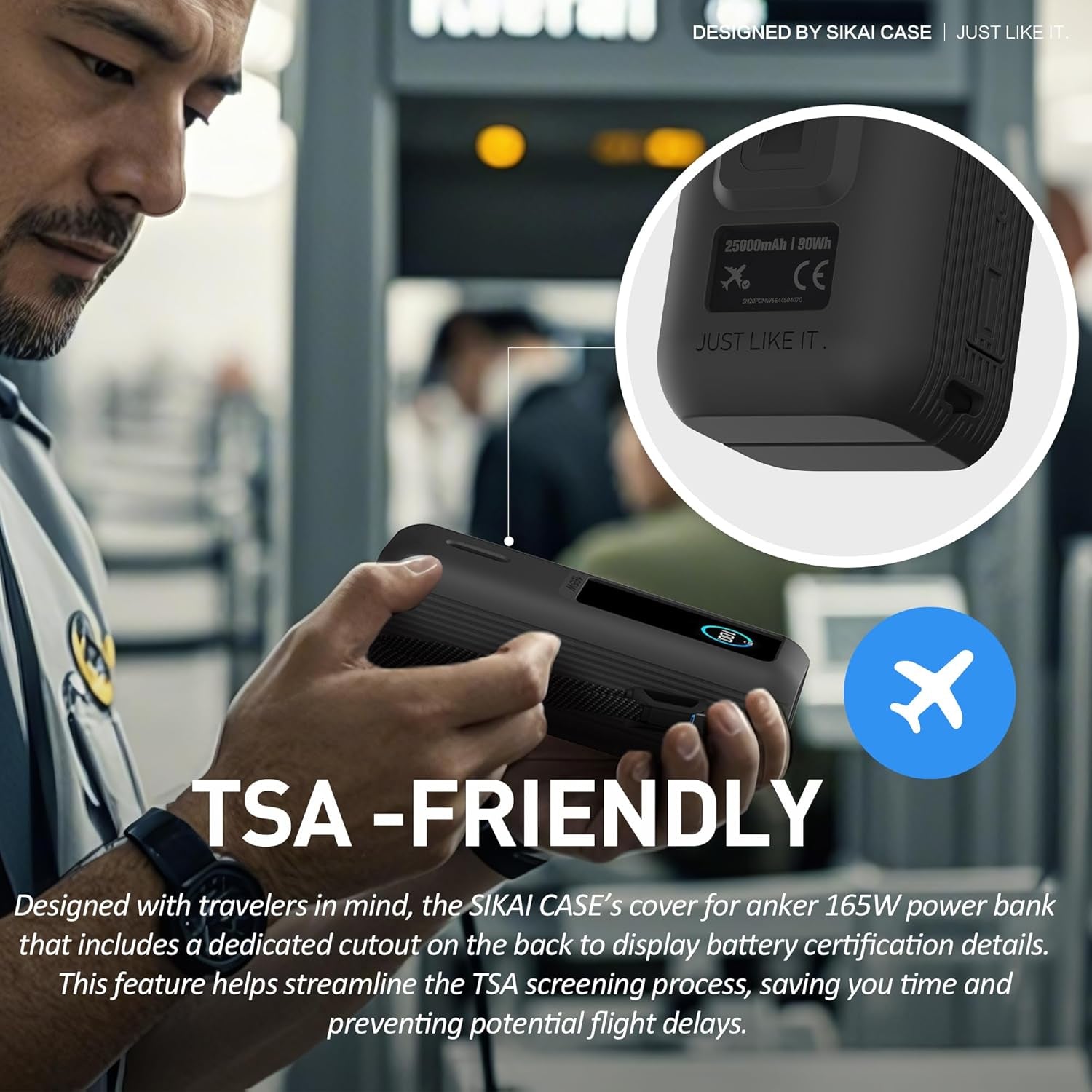 Silicone Case for Anker Laptop Power Bank (25,000Mah 165W) 1/4" Nut Hole,Sd/Sim Card Storage, Display Protection&Dustproof, Travel Protective Cover Compatible with Anker Power Bank 165W (Black)