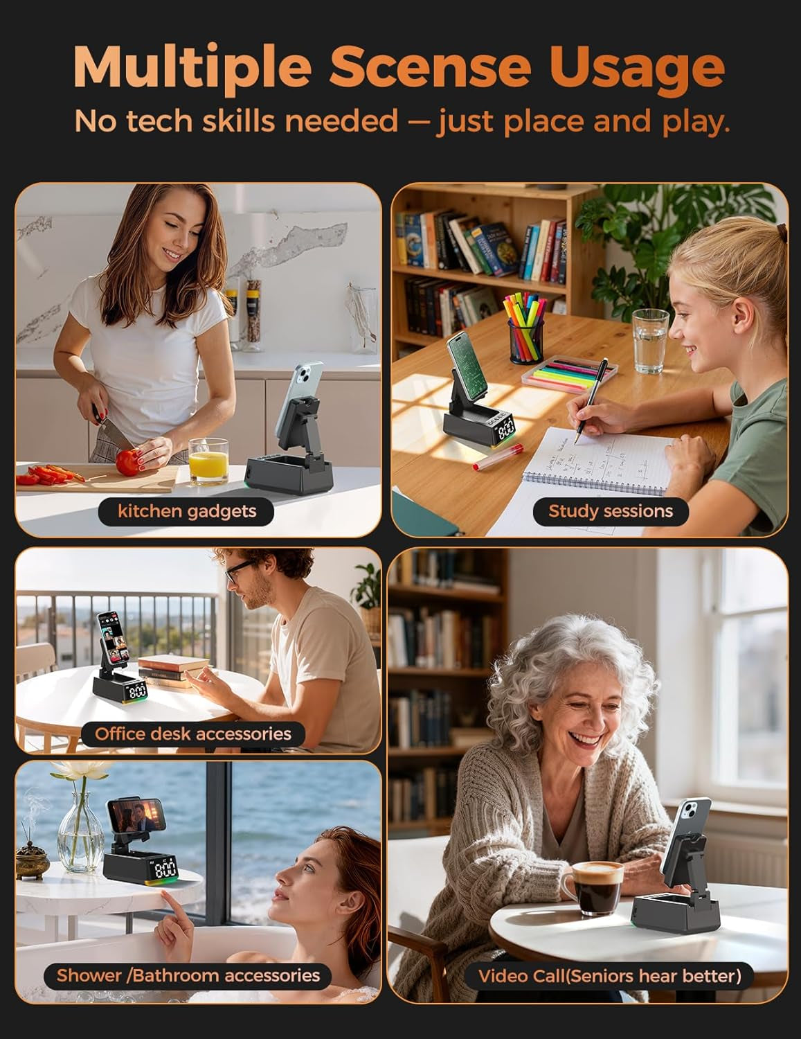 Stocking Stuffers for Men Women Teen:White Elephant Gifts for Adults Induction Speaker Bluetooth with HD Sound,Kitchen Gadgets Anniversary Birthday Gift Ideas for Dad Mom Husband Wife(Black)